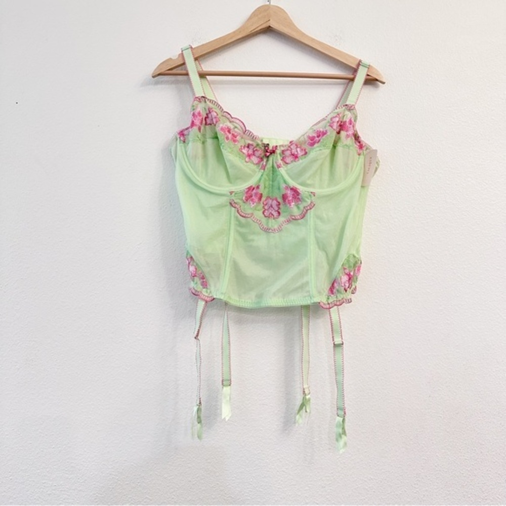 Lane Bryant Cacique Green Bustier Pink Floral Size‎ 14 / 16